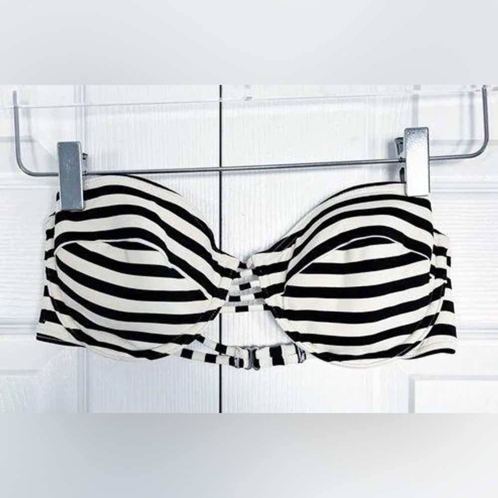 NWOT Billabong Black + White Striped Strapless Underwire Bikini Top